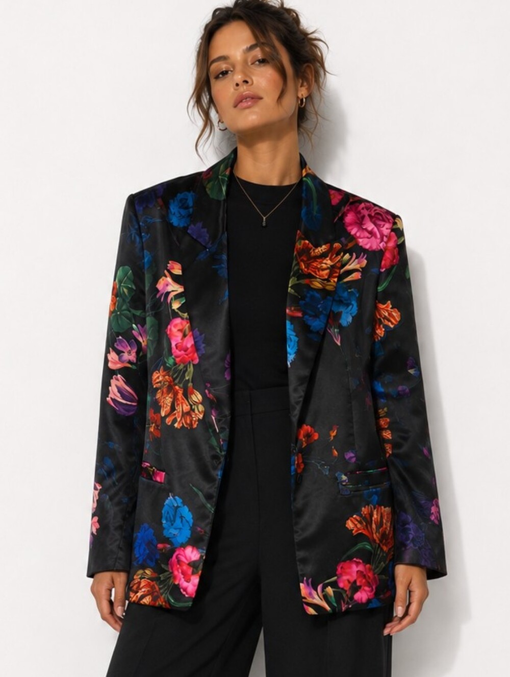 I.N.C International Concepts Floral Satin Blazer Women’s Plus Large Black Bright